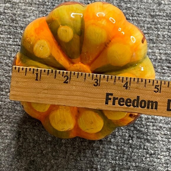 Halloween Hand-Painted Ceramic Pumpkin Decor Autumn Leaf Design Thanksgiving - Picture 4 of 9